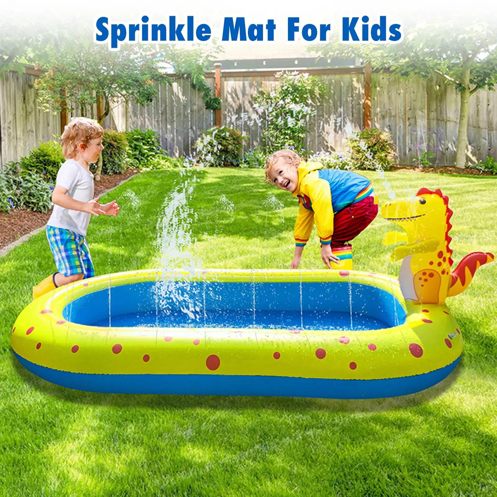 Inflatable Square Sprinkle Splash Play Mat Dinosaur Sprinkler Water Toys for Kids Toddlers Boys Girls Summer Backyard Outdoor To