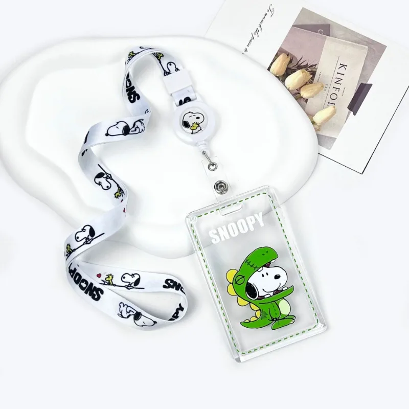 Snoopy Card Holder Cord Retractable Lanyard Card Holder Set Transparent Cards Protective Cover Students Anti-lost Card Holders