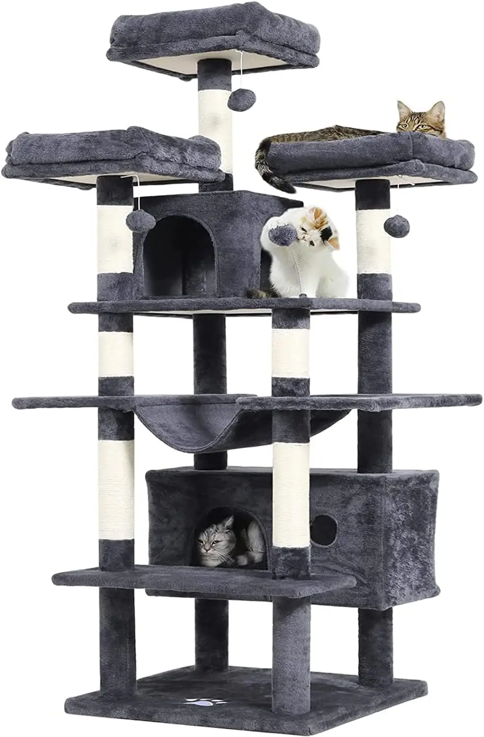 

67" Large Cat Tree, Multi-Level Cat Tower with 3 Top Perches, 2 Plush Condos, Scratching Posts, Stable Activity Center wi