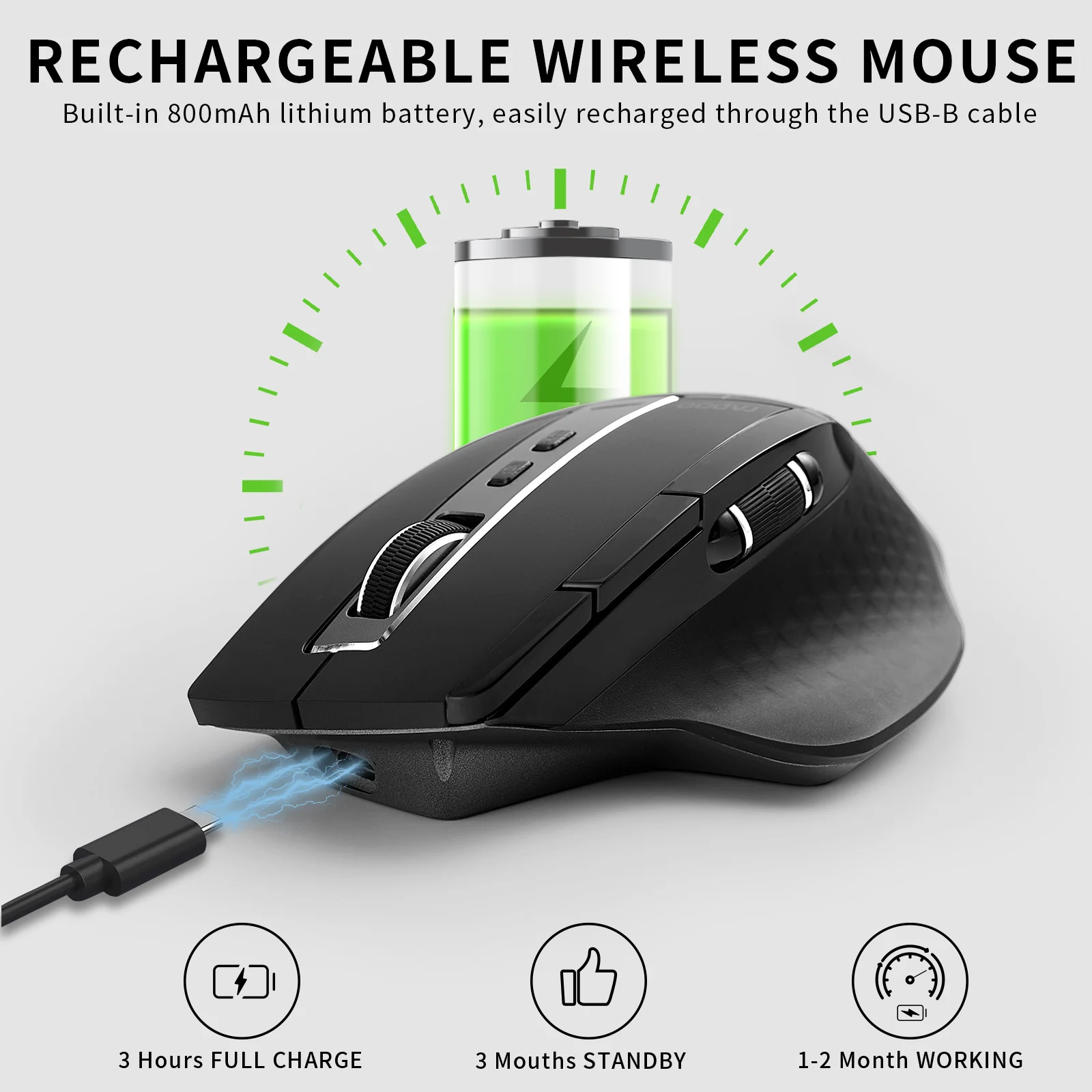 Rapoo-Souris sans fil multimode aste, Mtexecute S, Mtexecute L, 3200 ug I, prend en charge jusqu'à 4 revie, souris Bluetooth pour ordinateur portable