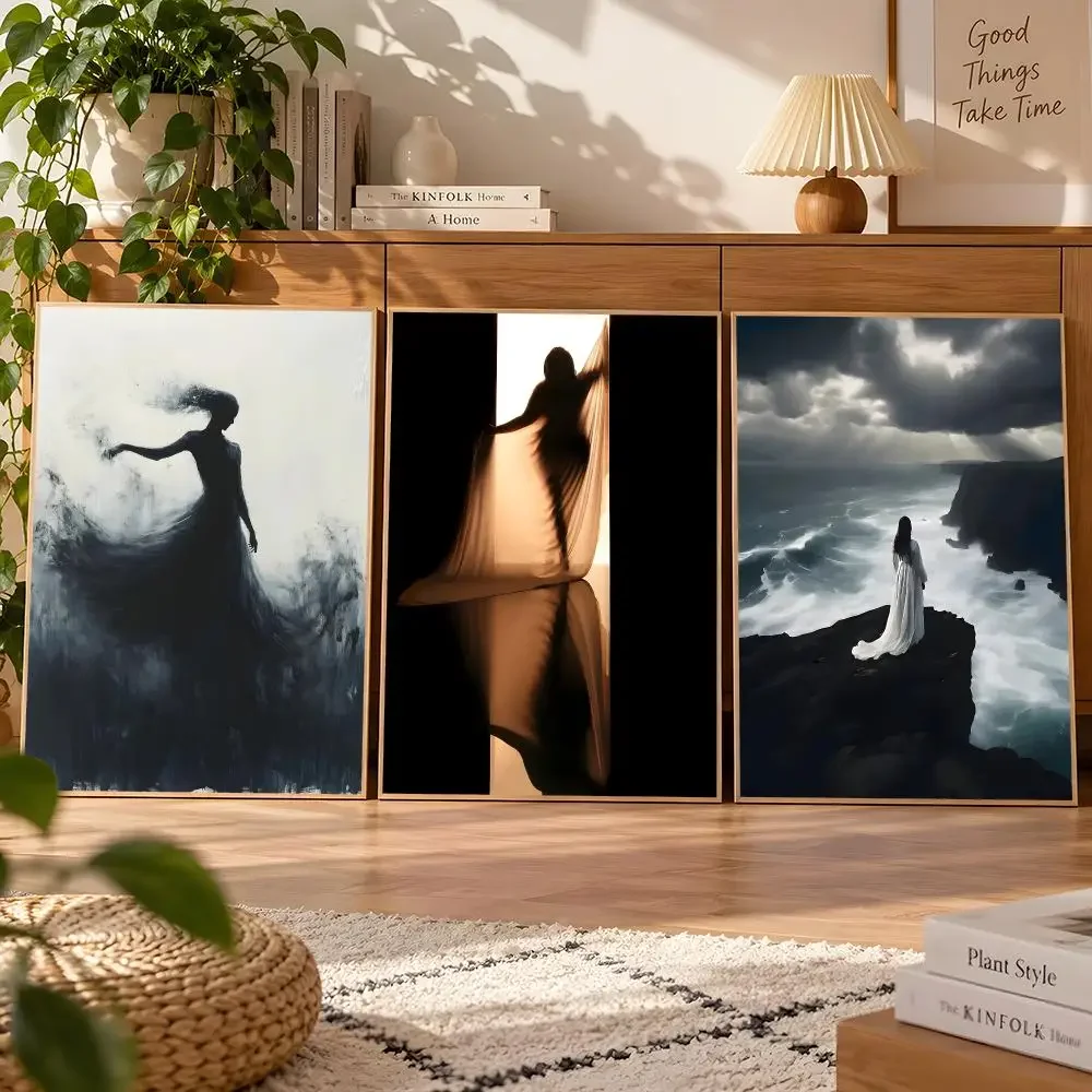 Mysterious Woman's Back Cliff Edge Dancing Abstract Modern Poster Matte Wall Art Waterproof Room Decoration Bedroom