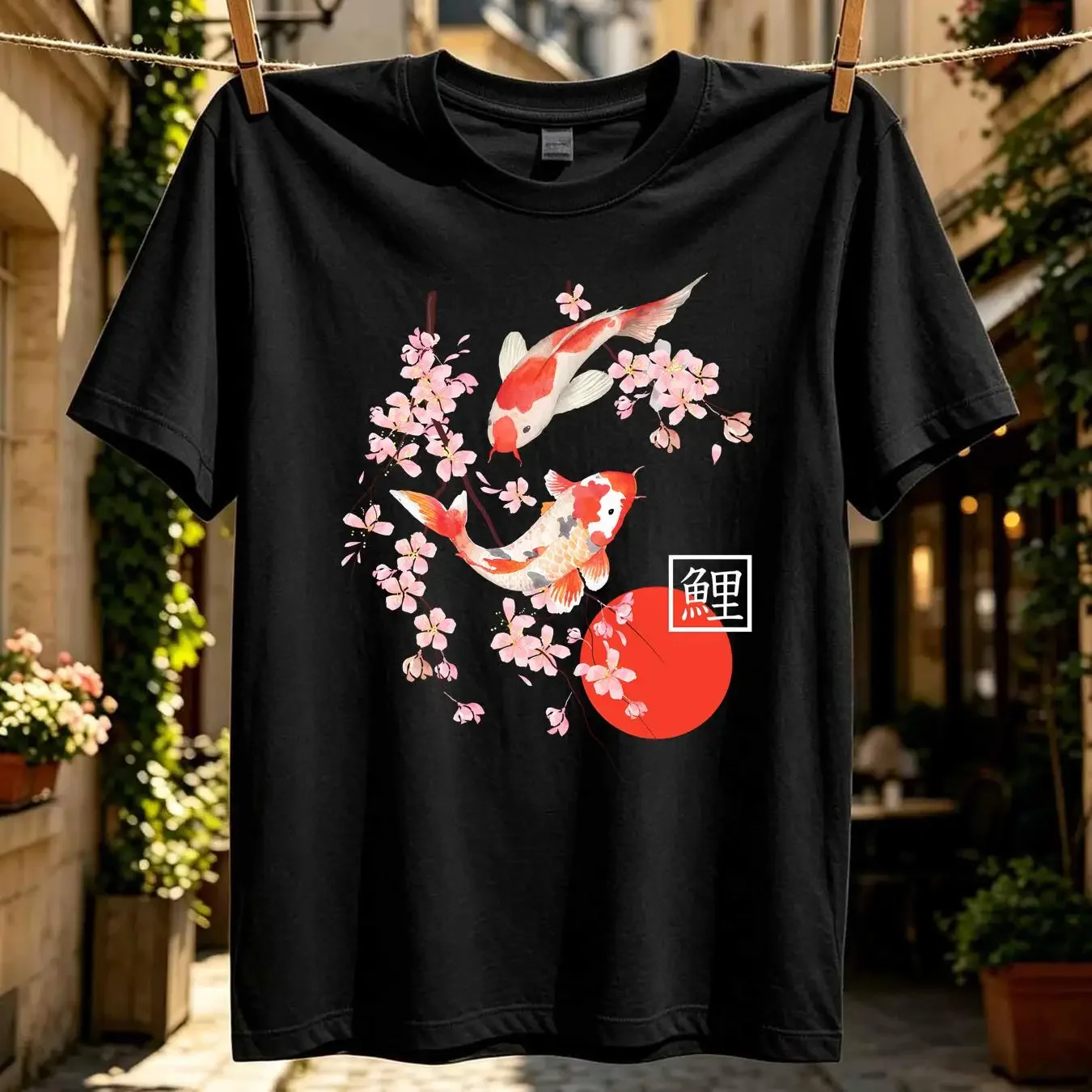 washed T Shirt Cherry Blossom Koi Carp Fish Japanese Sakura Art Size S 5XL long or short sleeves vintage Washed