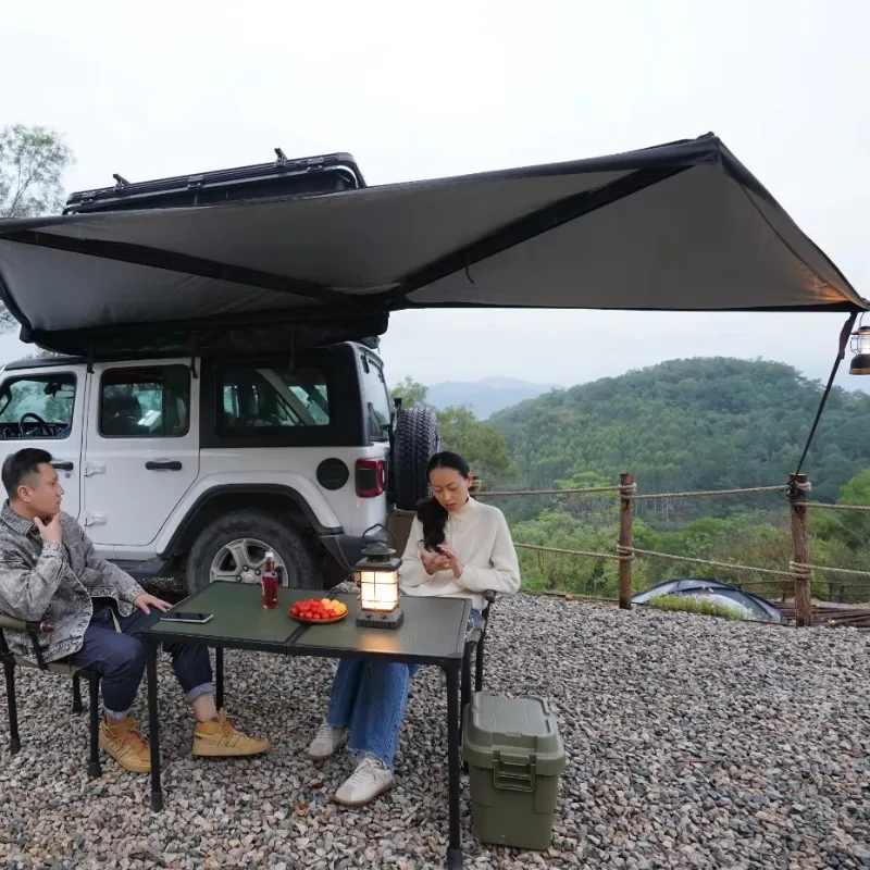 2025 New Style Free Standing 4x4 Car Awning 180 Degree Waterproof LED Canopy with Oxford Fabric and Aluminum Pole