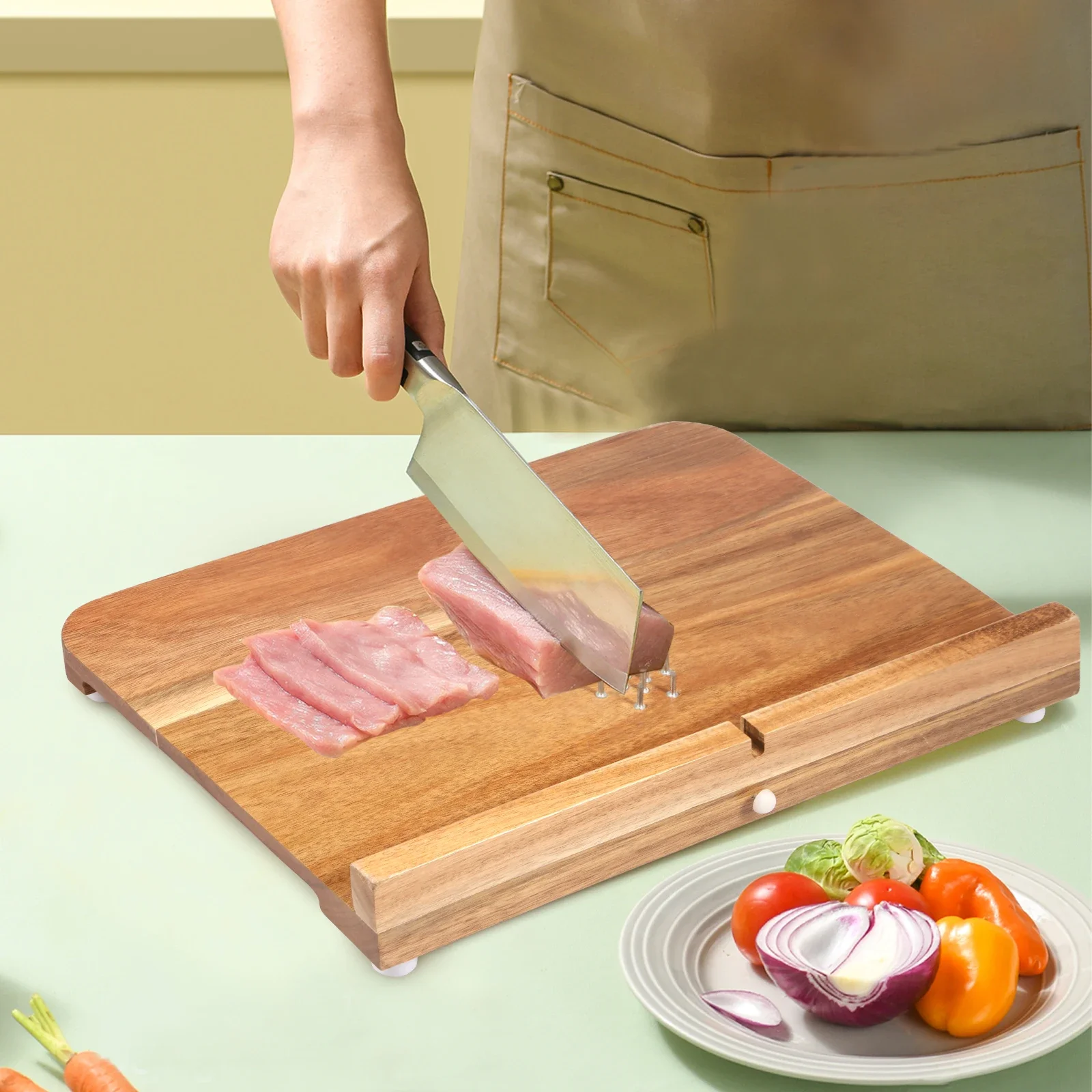 

Wooden Cutting Boards Fruit Vegetables Chopping Panel With Spike Smooth Surface Handicapped Kitchen Board for Disabled Person