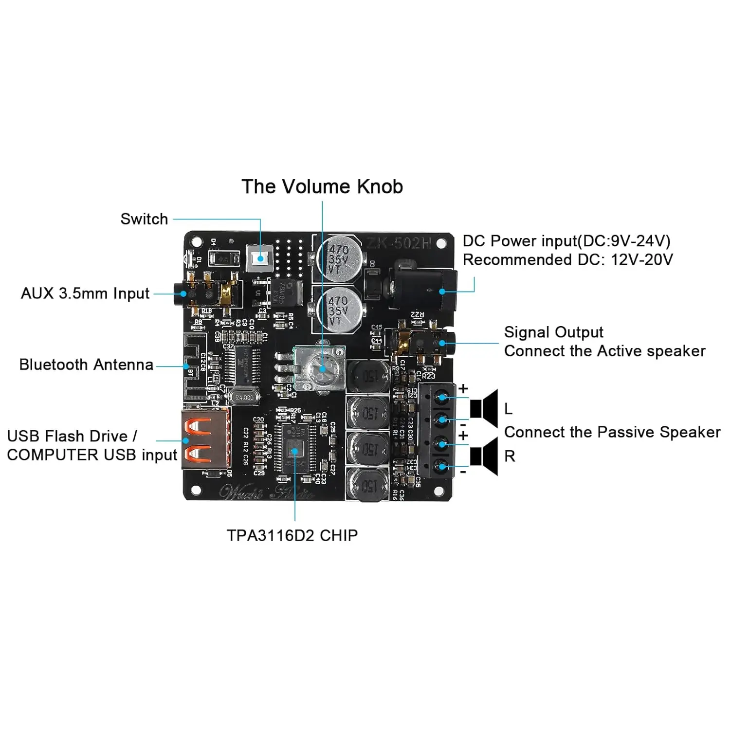 Woopker بلوتوث 5.0 TPA3116D2 الصوت الرقمي مكبر كهربائي ستيريو 50Wx2 10W-100W HiFi الفئة D USB الموسيقى أمبير مجلس 502H 502M #3