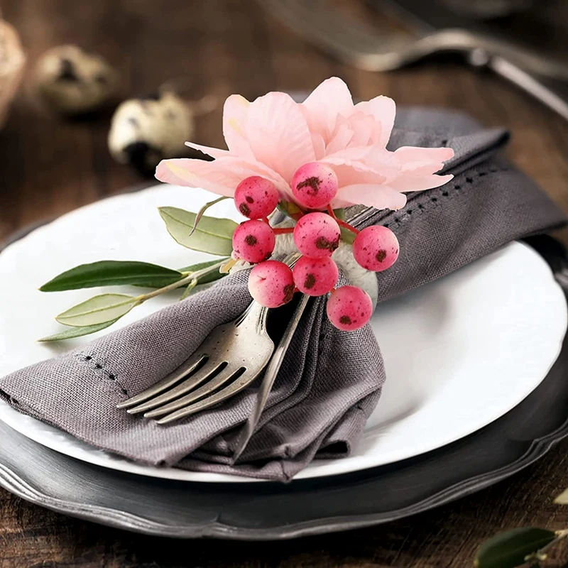 Flower Napkin Rings 6Pcs, Napkin Rings Holder, Spring Floral Serviette Buckles Holder Table Decorations, A