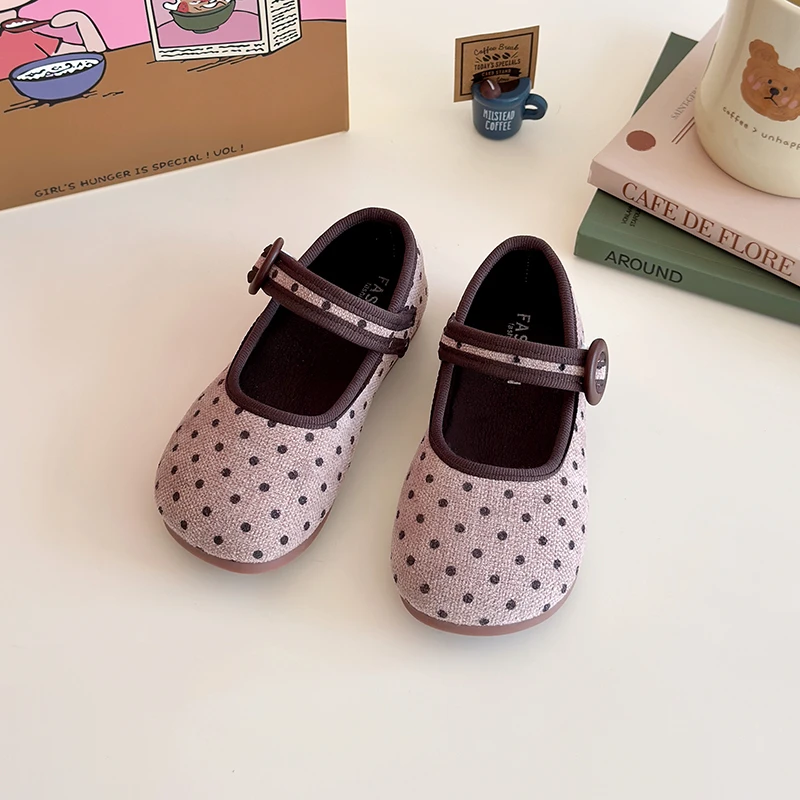 Princess Flats Retro Polka dot Velvet Mary Jane Shoes for Baby Girls Child Elegant Ballet Flats Trendy Spring Autumn Dress Shoe