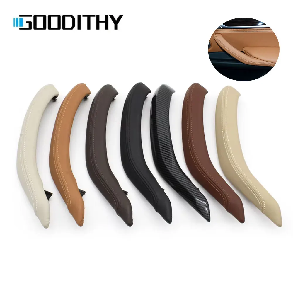 F15 F16 Black Interior Passenger Door Leather Pull Handle Outer Cover Trim Replacement For BMW X5 X6 2014 2015 2016 2017 2018