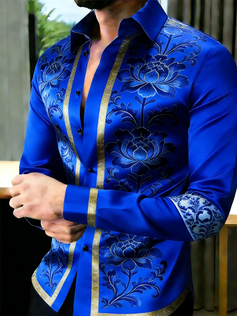 New 11 color men's flower pattern 3D printed long sleeved shirt, high-quality shirt casual long sleeved lapel top