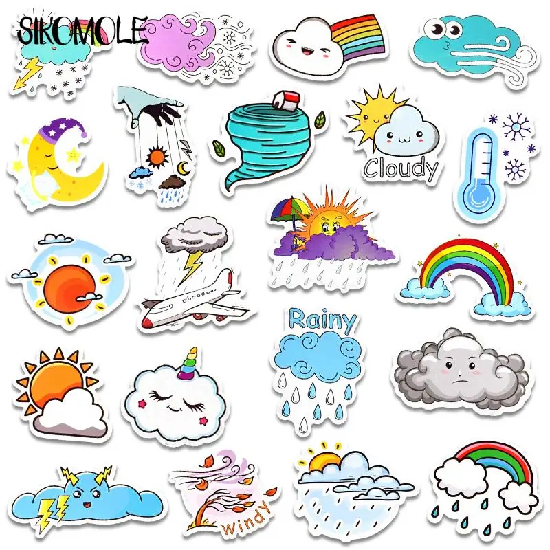 Cute Cartoon Sun e Cloud Graffiti Sticker Pack para Crianças, DIY Notebook, Laptop, Telefone, Carro, Bicicleta, Geladeira, Brinquedos, 10 Pcs, 30 Pcs, 50Pcs