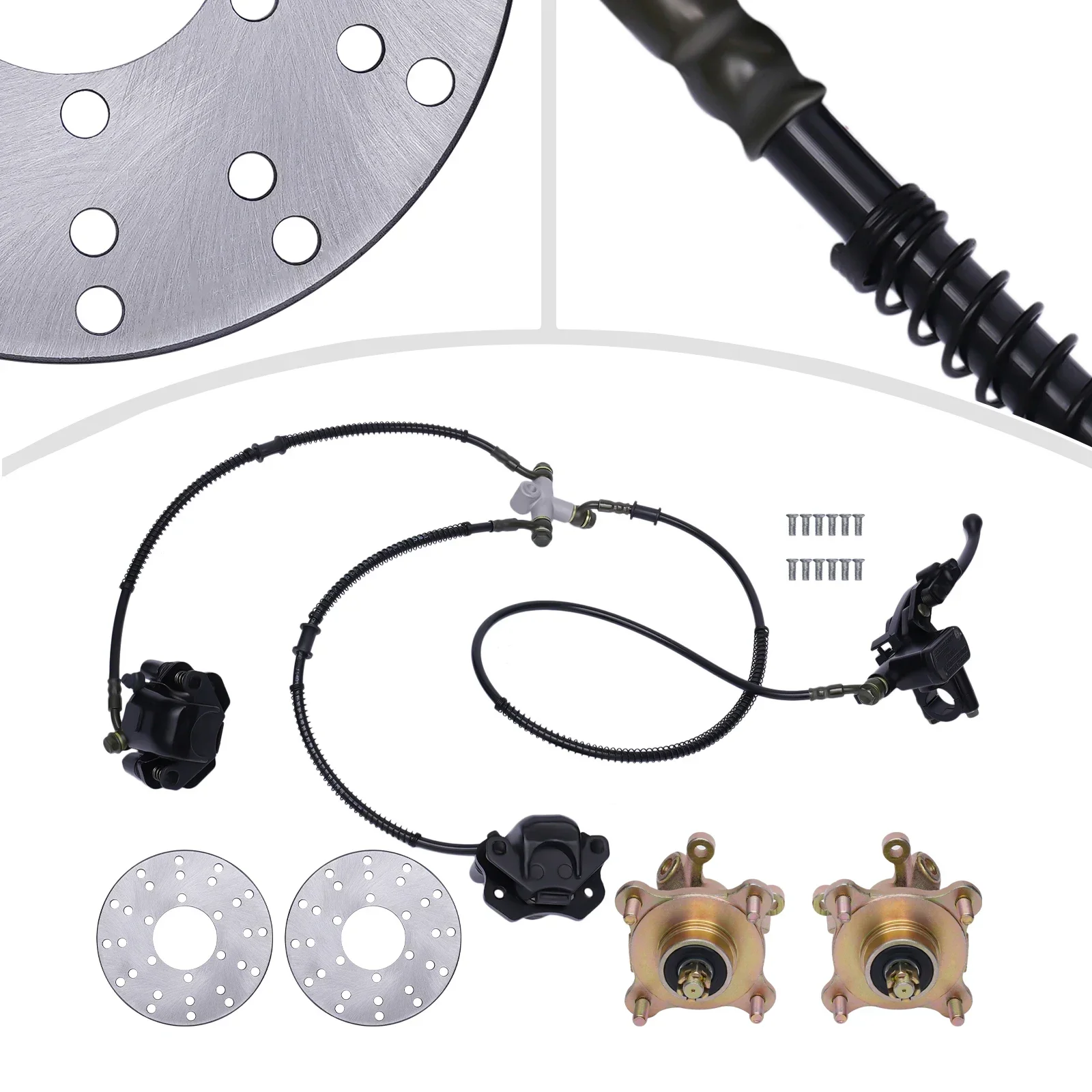 

ATV Front Steering Knuckle Spindle Wheel Hub Assembly, 5.1'' Outer Dia Front Brake Disc Rotor Brake Caliper fit Go Kart Quad