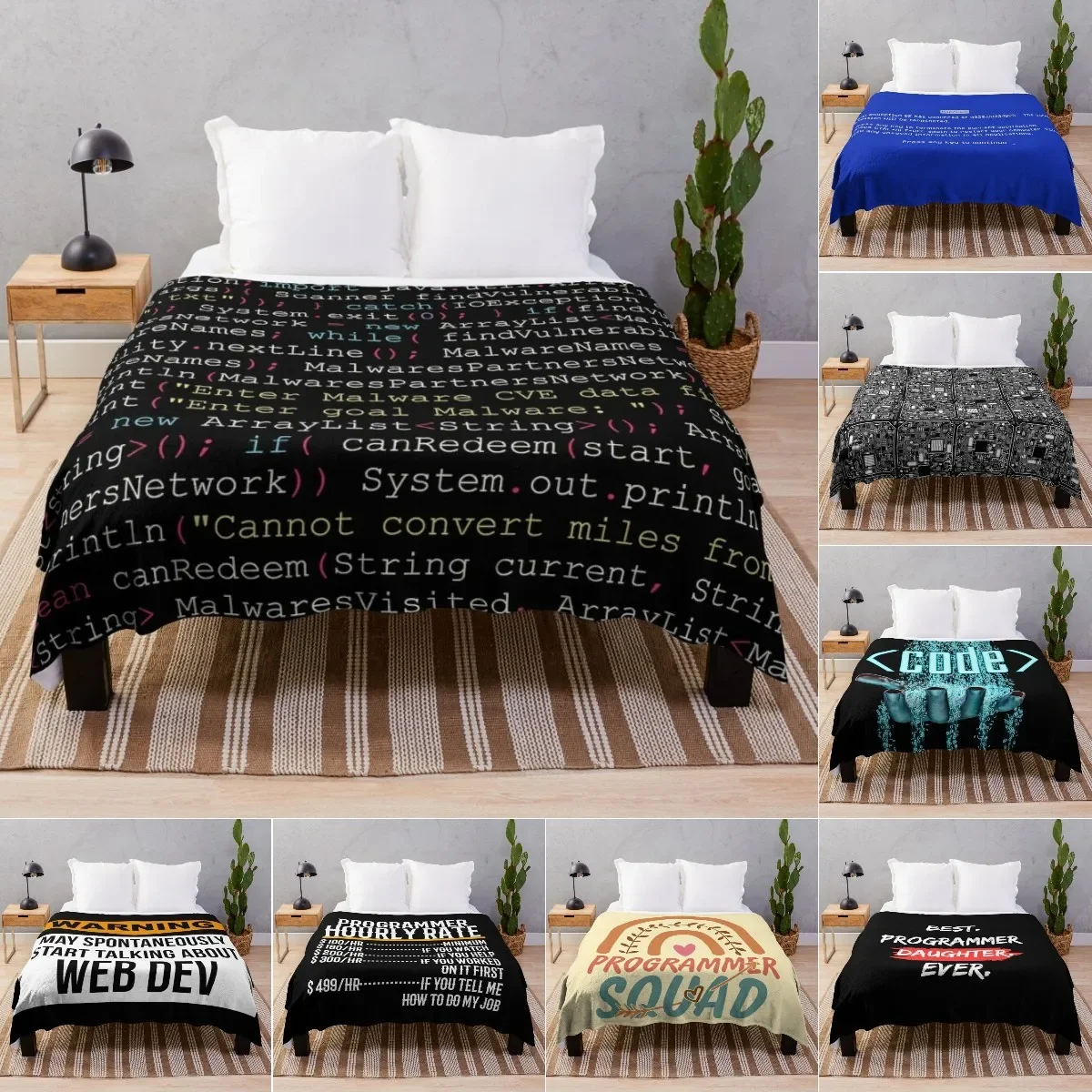 

Programmer Computer Code Flannel Throw Blankets for Bed Couch Sofa Office Camping Funny Cozy for Father Adult Programmer Gift