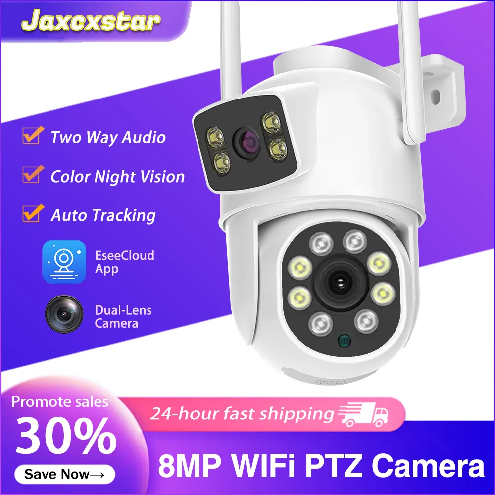 

4K 8MP PTZ WiFi IP Camera Surveillance Dual Lens Dual Screen Home Security-Protection CCTV Smart Video Outdoor Security Camera