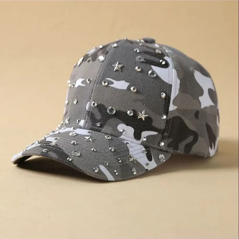 Baseball Cap Bling Crystal Decorative Adjustable Sun Shade Hat Sun Protection Rhinestone Decor Duckbill Cap Couple Accessories