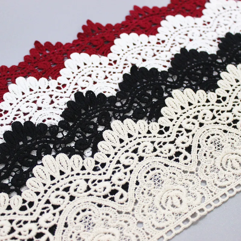 Water Soluble Lace Trim for DIY Sewing, Flower Lace Fabric, Cotton Material, White and Beige, Exquisite, 2 Yards/Lot, 9cm Width