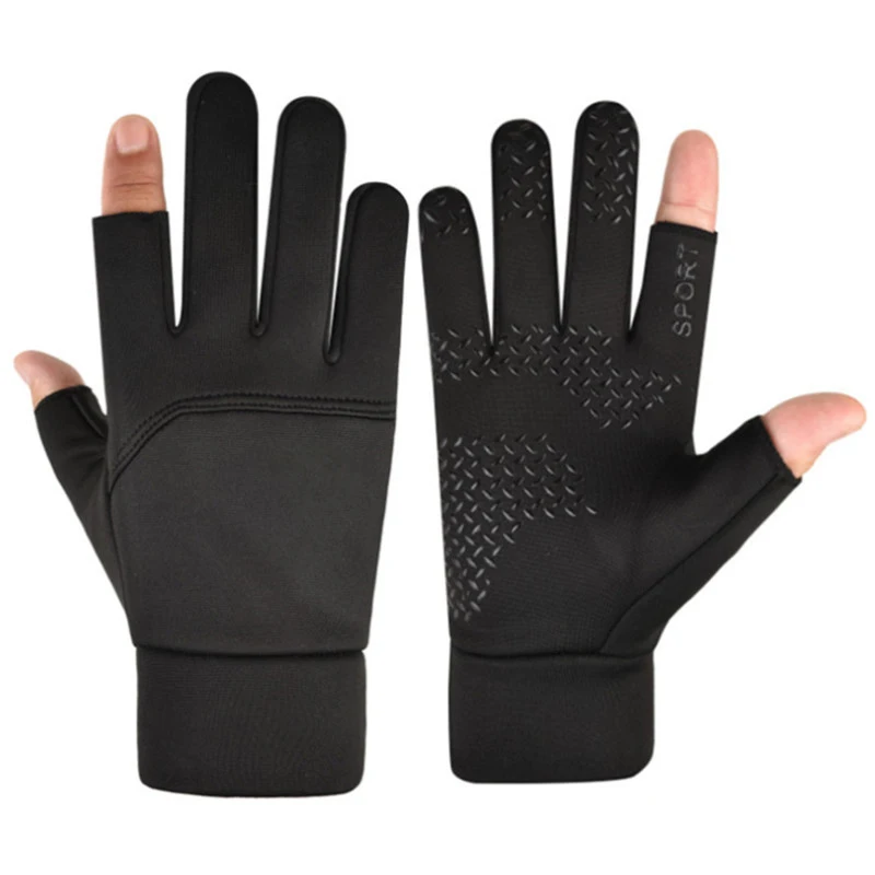 2 Cut Fingers Gloves 1 Pair Outdoor Angling Winter Fishing Gloves Women Men Universal Keep Warm Fishing Protection Anti-Slip