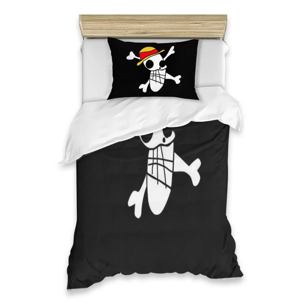 Luffy&X27;S Jolly Roger Drawing Single Bed Sheets Set  Complete Case Single Linen Quilt Cover