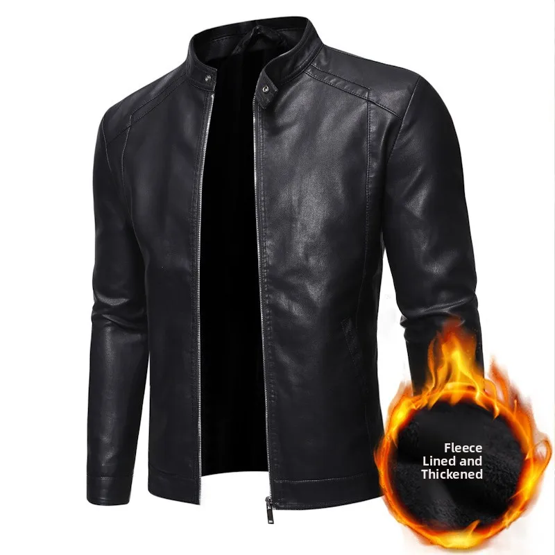 

Youth Korean Version Slim Fit Casual Leather Jaet Men's Multi-ket Long Zipper Stand Collar Fake Leather Autumn Jaet