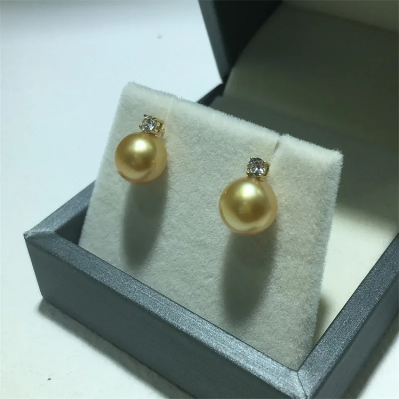 Hot Sale Natural Gold Pearl Set for Women Genuine Free Shipping 10-11mm Stud Earring & 11-12mm Pendant Wedding Jewelly Sets