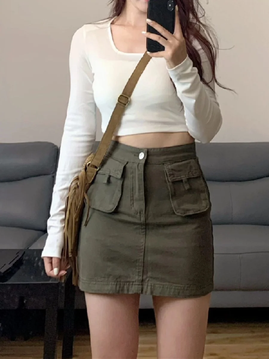 

Новая летняя джинсовая юбка А-силуэта в стиле милитари для полных женщин, скрывающая живот, больших размеров