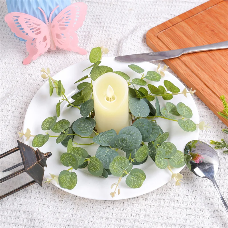 Artificial Green Leaf Greenery Holder Candlestick Decoration Wreath