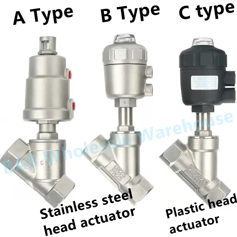 

1/2" to 3" Stainless steel female thread Y Shaped Angle seat valve high temperature Pneumatic Actuated Steam Gas Oil Water