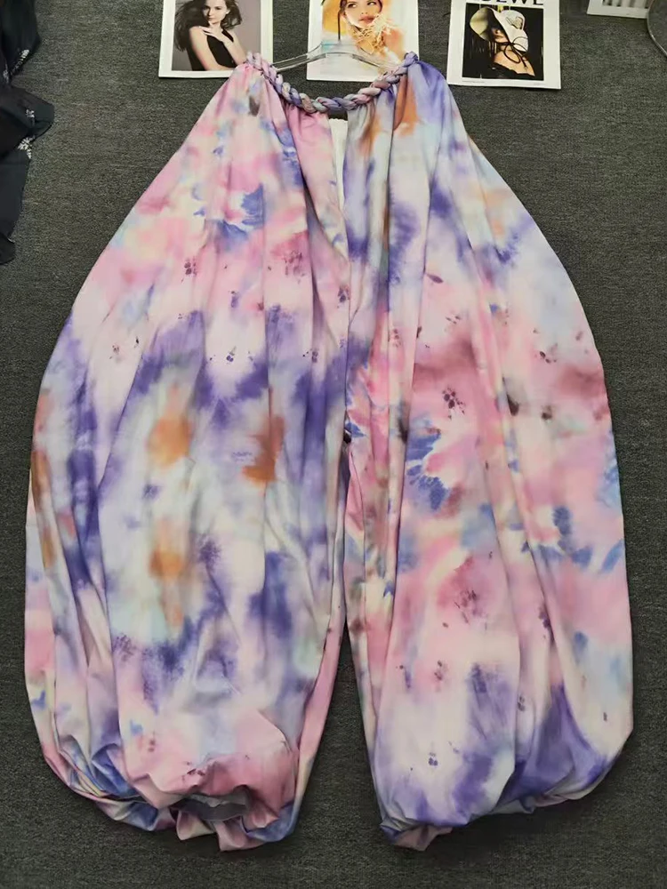 Mono Retro teñido anudado retorcido y sexy con hombros descubiertos, mono sin tirantes, falda holgada a la moda para mujer de otoño 2025