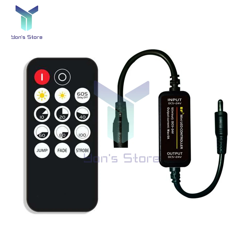 Mini LED Dimmer DC12V 6A 12A RF Wireless 14Key Remote Control Single Color LED Strip Lights 5V 12V 24V Driver DC Dimmer Switch