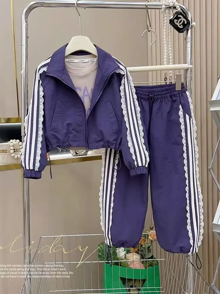 2025 Spring Fall Girls' Trendy 2-Piece Set Korean Style Sporty Outfit Fashion Tween Casual Tracksuit Chic Streetwear Collection