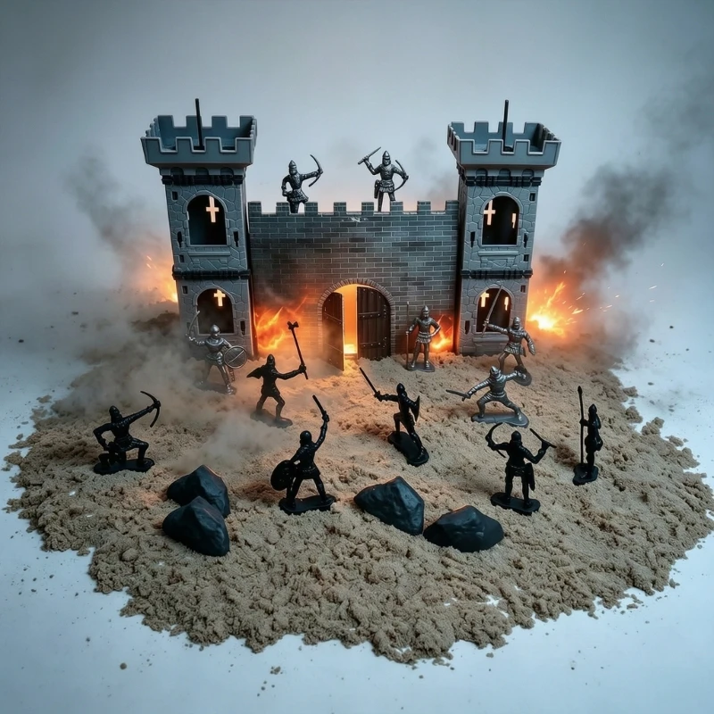 55-Piece Medieval Soldier Playset with Fortified and Battle Components, a Press-Design Building Set Assembled by Hand 15UB
