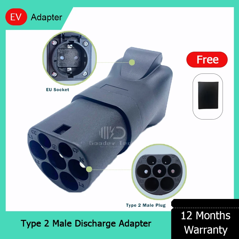

16A Type 2 EV Station Male Plug to Schuko Socket 220V AC For Electric Device Power Supply Connect With Charging Station