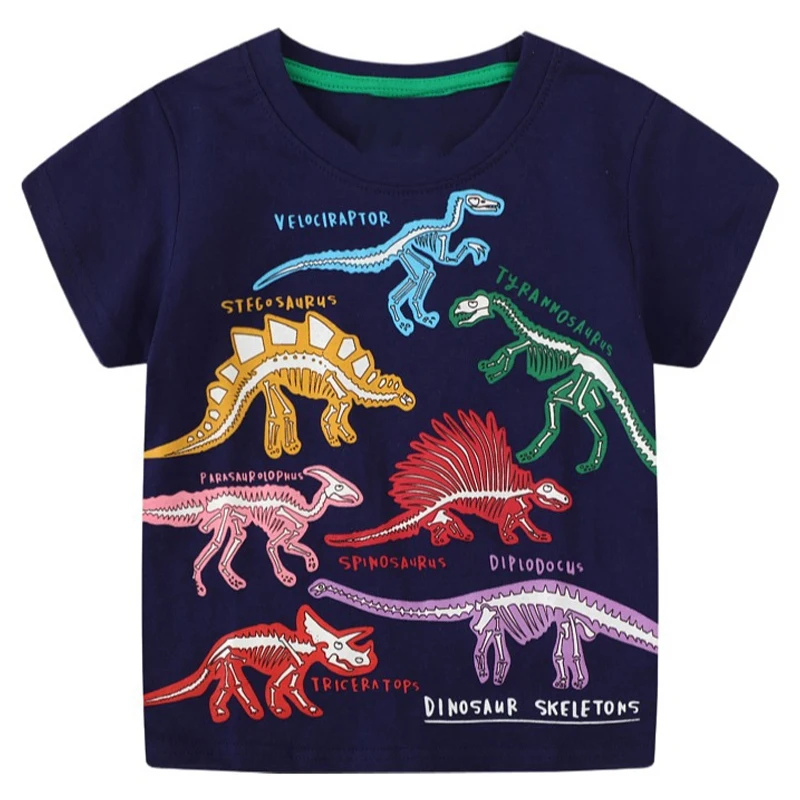 Fashion Boys T-shirt 2024 New Arrivals Summer Luminous Dinosaur Animal Cotton Casual Wear Boys Wear Tops 2-7 Years