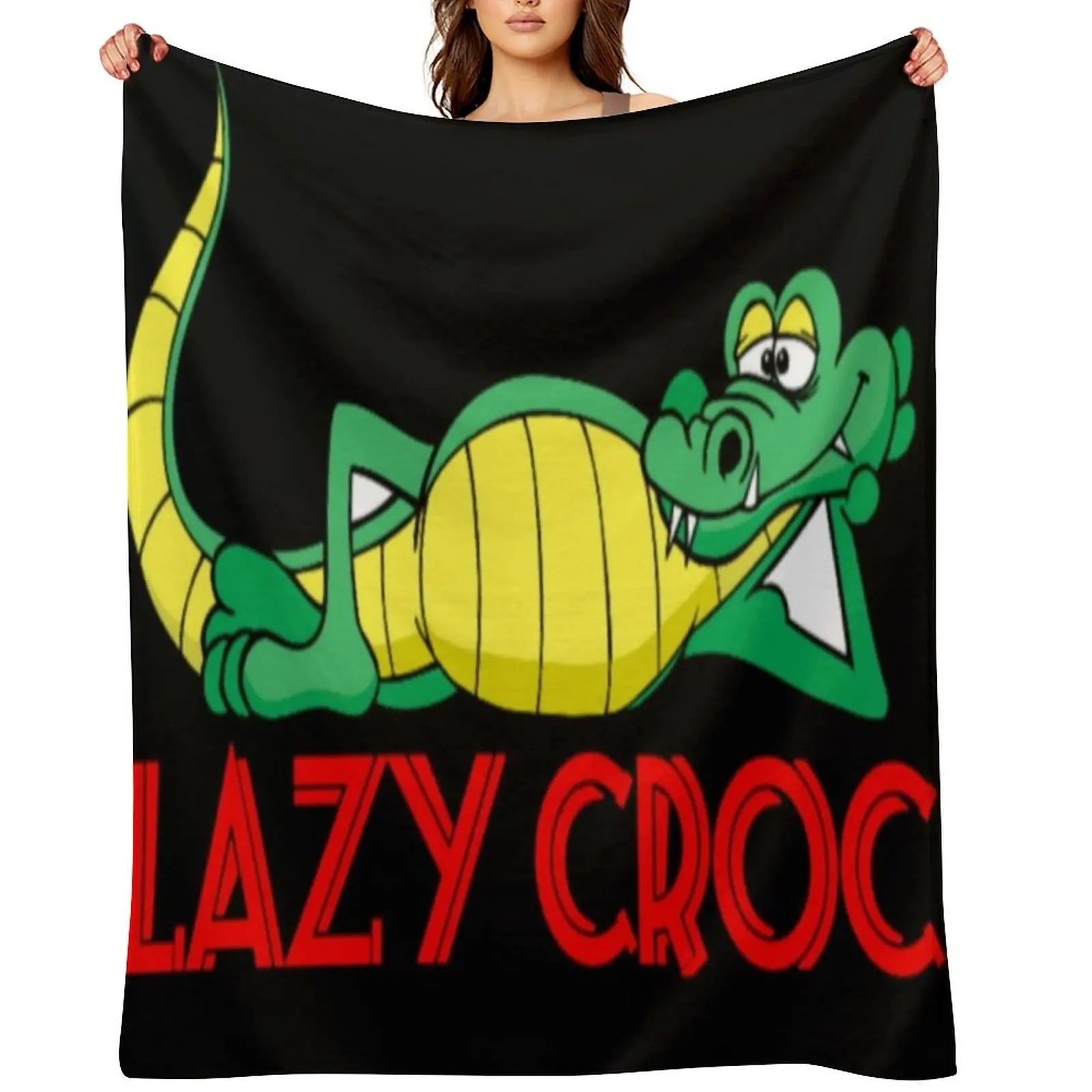 

Lazy croc Throw Blanket funny gift Quilt anime Flannel Fabric Blankets