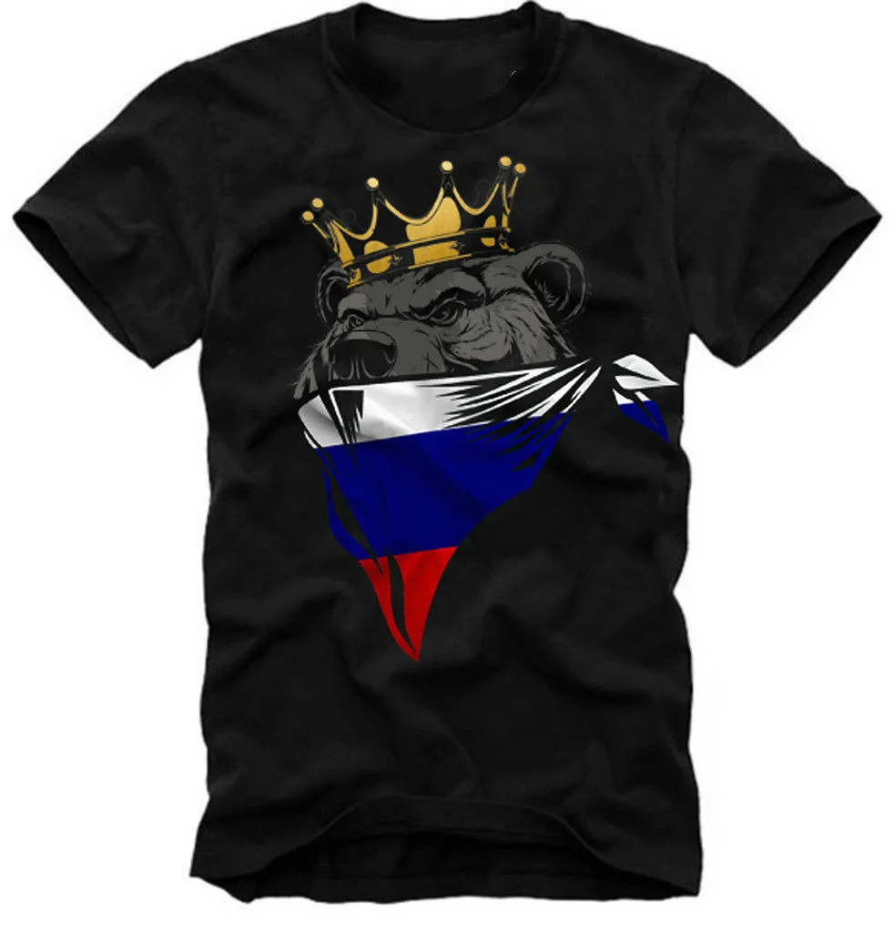 MMA Khabib Nurmagomedov Russian Flag Bear Bandana T Shirt. Short Sleeve 100% Cotton Casual T-shirts Loose Top Size S-3XL