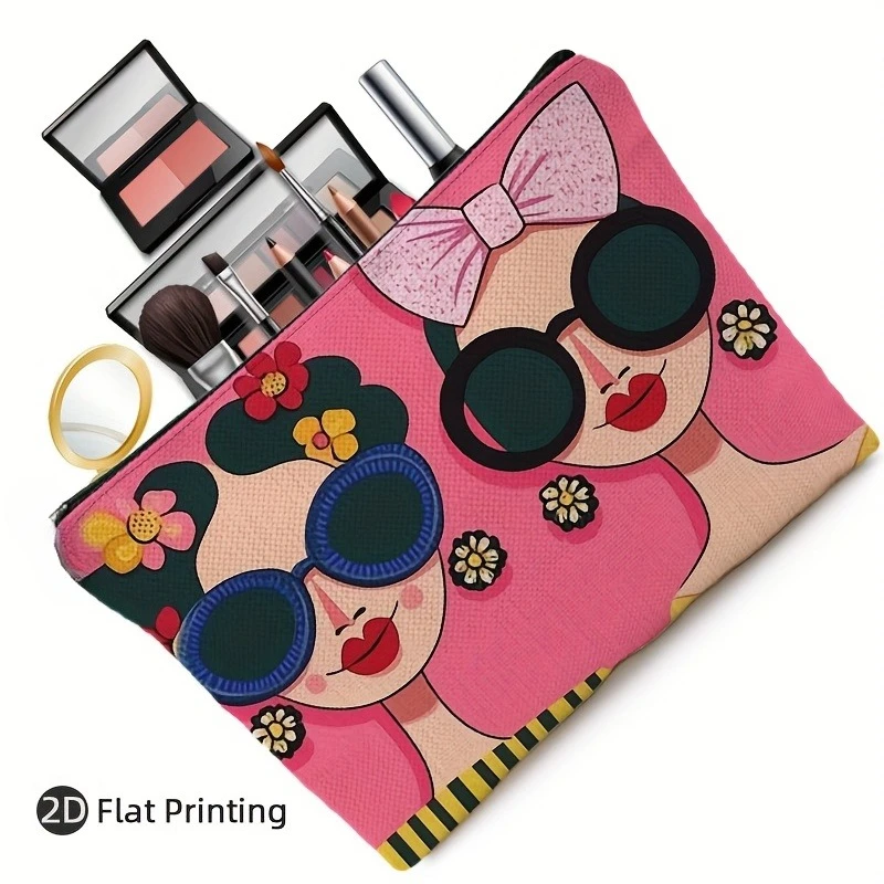 Women's Cosmetic Bag - Zippered Makeup Organizer with Pink F