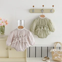 Sweet Newborn Baby Girls Double Layers Lace Romper Cozy Long Sleeve Tulle Baby Tutu Romper Dress for Toddler Girls Clothing 0-2Y