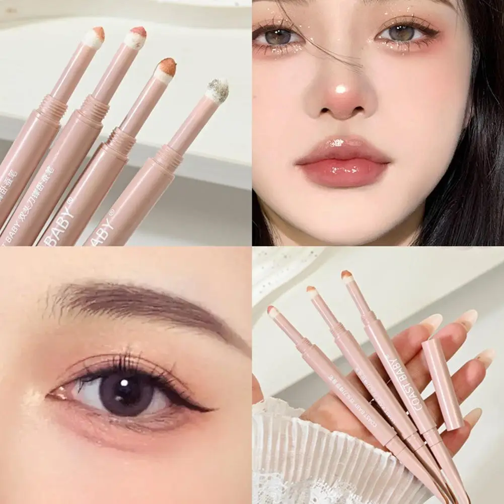 Meniscus Double-end Liggen Zijderups Eyeliner Potlood Matte Diamant Glitter Schaduw Make-Up Markeerstift Verhelderende Cr O0F6