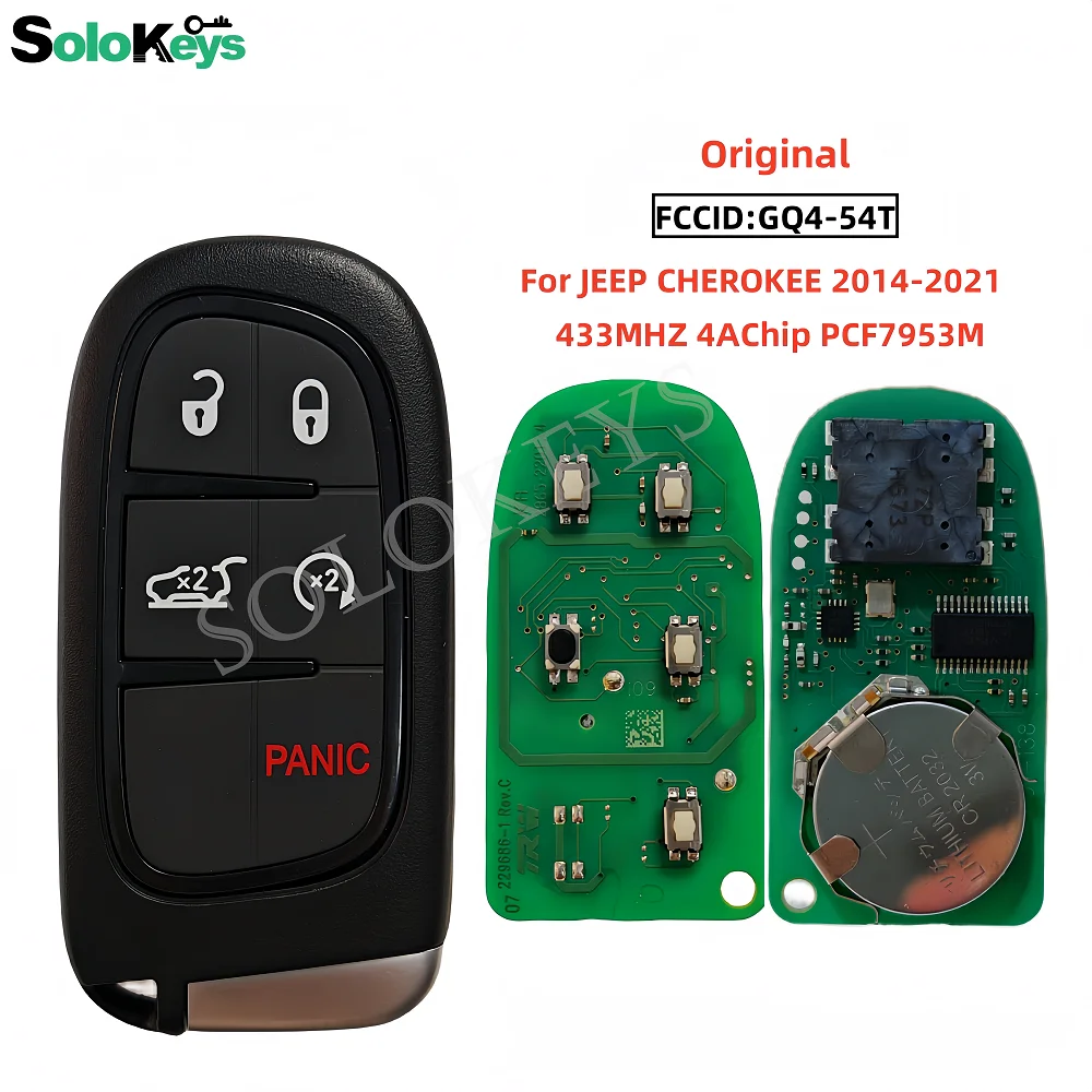 

SOLOKEYS FCCID:GQ4-54T IC:1470A-35T 68141580 For JEEP CHEROKEE 2014-2021 Original Smart Remote Key 433MHZ 4AChip With LOGO