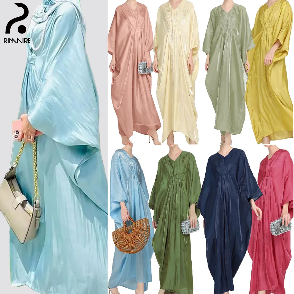 Shimmer Chiffon Muslim Abayas Elegant Solid Ladies Long Sleeves Abayas Classic Casual Women Dresses Gift Party Wholesale RIMAIRE