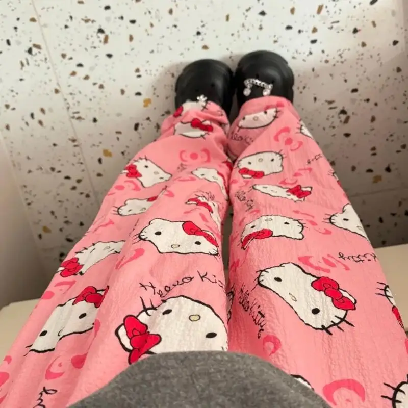 Sanrio's New Summer Women's Cartoon Walking Pants for Home Use Long Pants That Can Be Worn Outside Hello Kitty Cute Student Ins