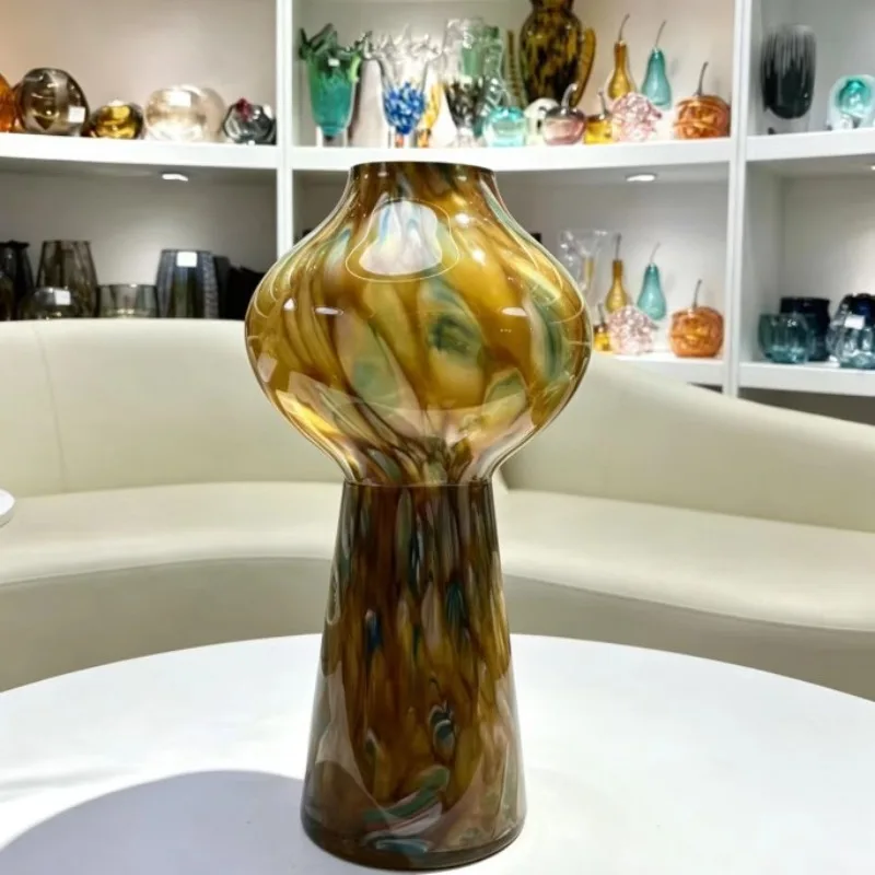 Modern simple gradual change colored glass flower arrangement vase ornament home model room soft design desktop Chinese bottle