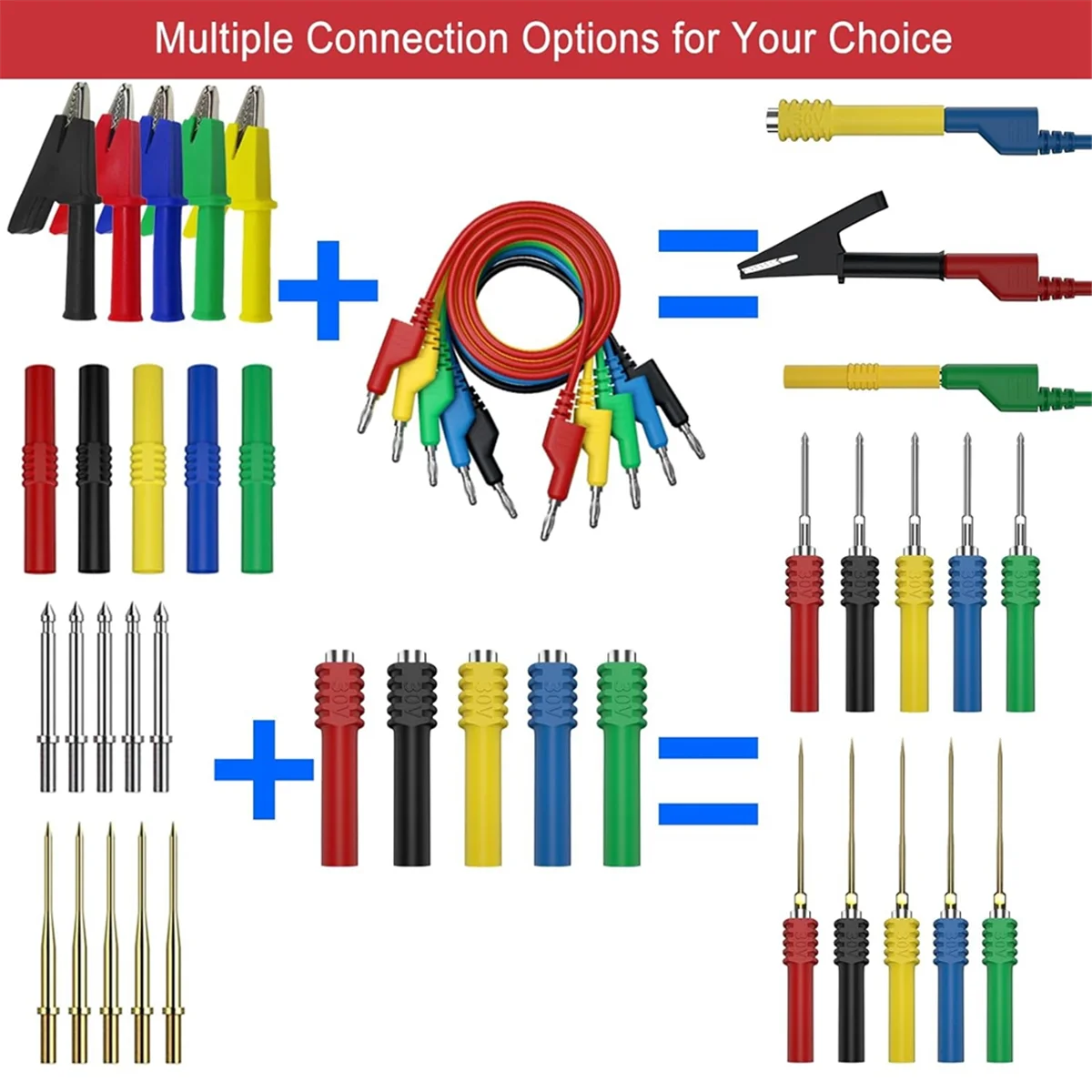 Banana Plug Silicone Test Leads Kit, 4mm Stackable Banana Plug with Threading Probe,Automotive Test Leads for Multimeter