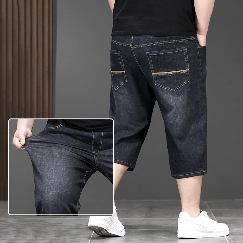 New Large Size 7 Point Length Denim Jeans For Men Chubby Handsome Enlarged 5XL 6XL 7XL Casual Denim Short Pants For Male