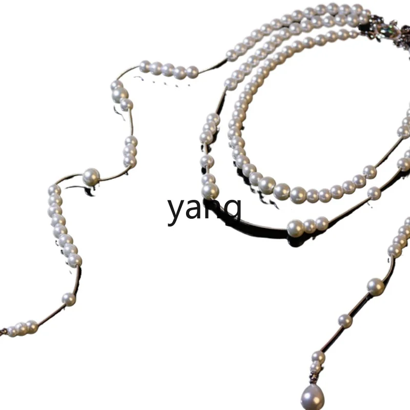 Lmm long pearl multi-layer fringed Internet celebrity necklace niche high-end asymmetric sweater chain neck chain tide