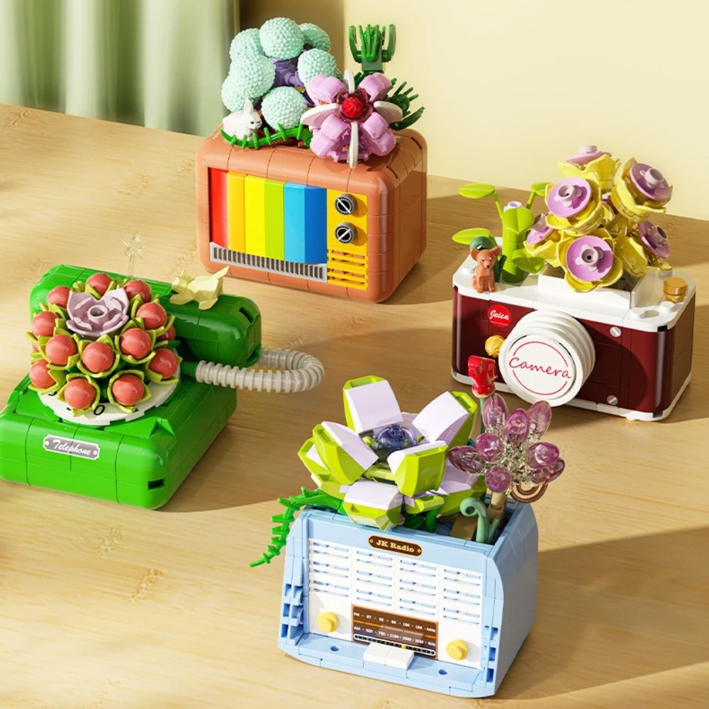 

MOC Trendy Succulent Radio Telephone TV Building Blocks Set Retro Electrical Appliances Toys Children Birthday Holiday Kid Gift