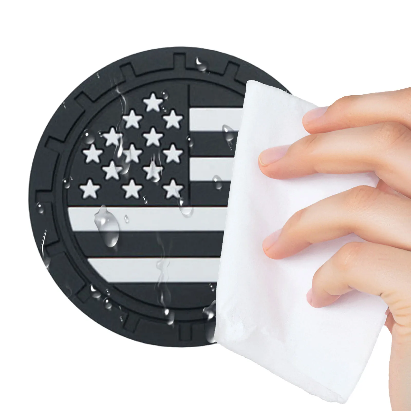 2pcs Silicone Cup Holder Inserts with American Flag Pattern Anti Slip Shockproof Drink Mat 2.75 Inch Universal for Vehicles