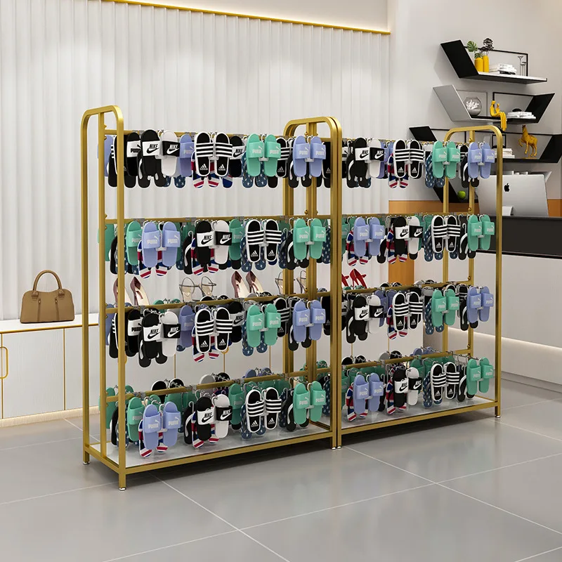 Double-sided slippers display rack Commercial children's slippers hanger shelf Floor-to-ceiling supermarket underwear