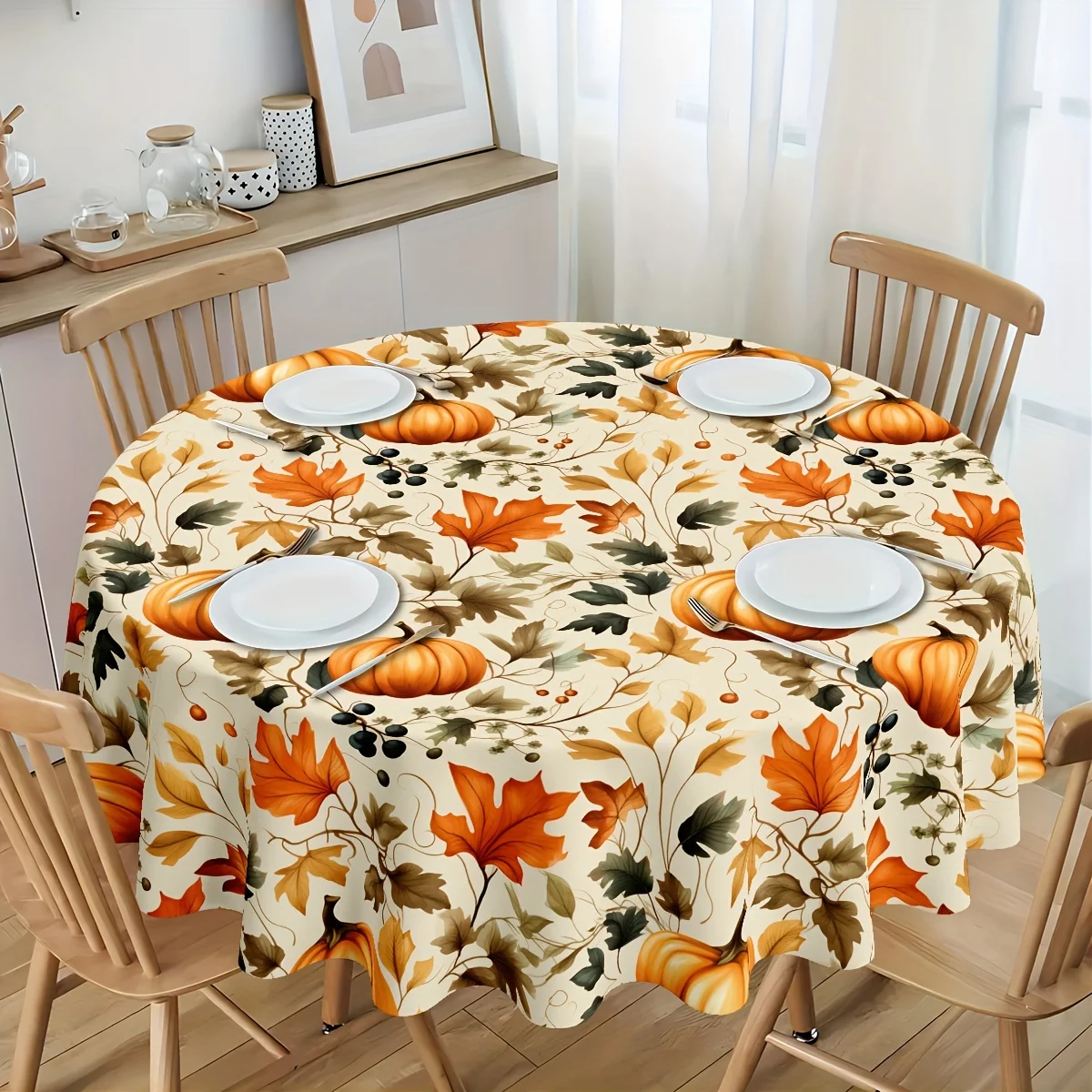 Thanksgiving tablecloth - round pumpkin, Maple Leaf Berry tablecloth - this tablecloth is perfect for holiday dining.zyc