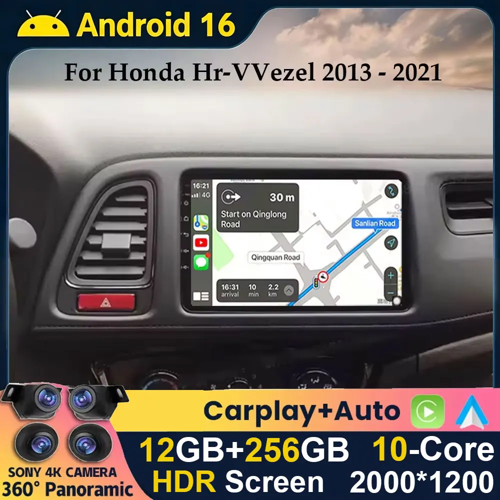 Android 16 Wireless Carplay&Auto For Honda Vezel HR - V HRV HR V XRV 2015-2020 Car Radio Multimedia Video Player Navigation GPS