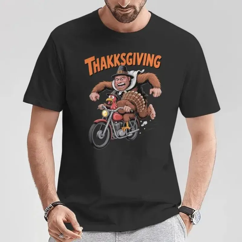 

Turkey Bigfoot Motorcycle Thanksgiving Ride T-Shirt 100% Cotton O-Neck T Shirt Short Sleeve Casual Mens Tshirt Tees